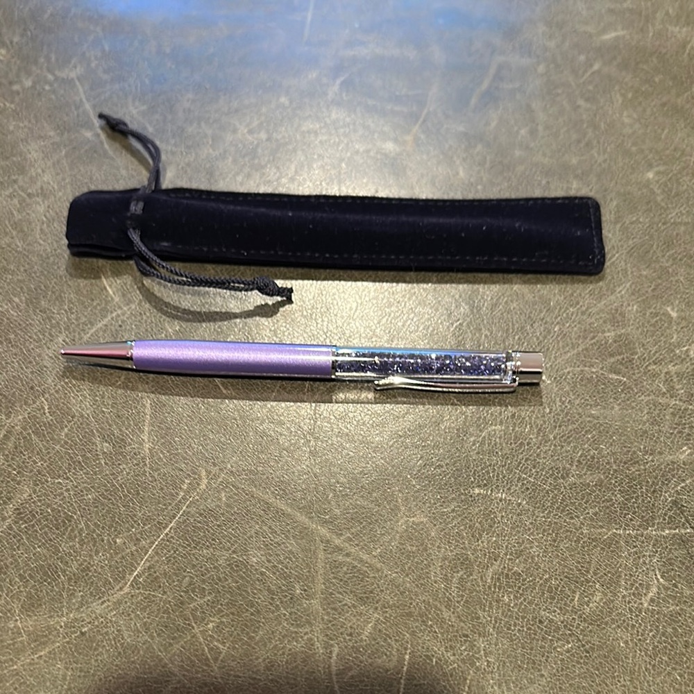 Swarovski Lilac Crystal Accent Ballpoint Pen with Velvet Sleeve